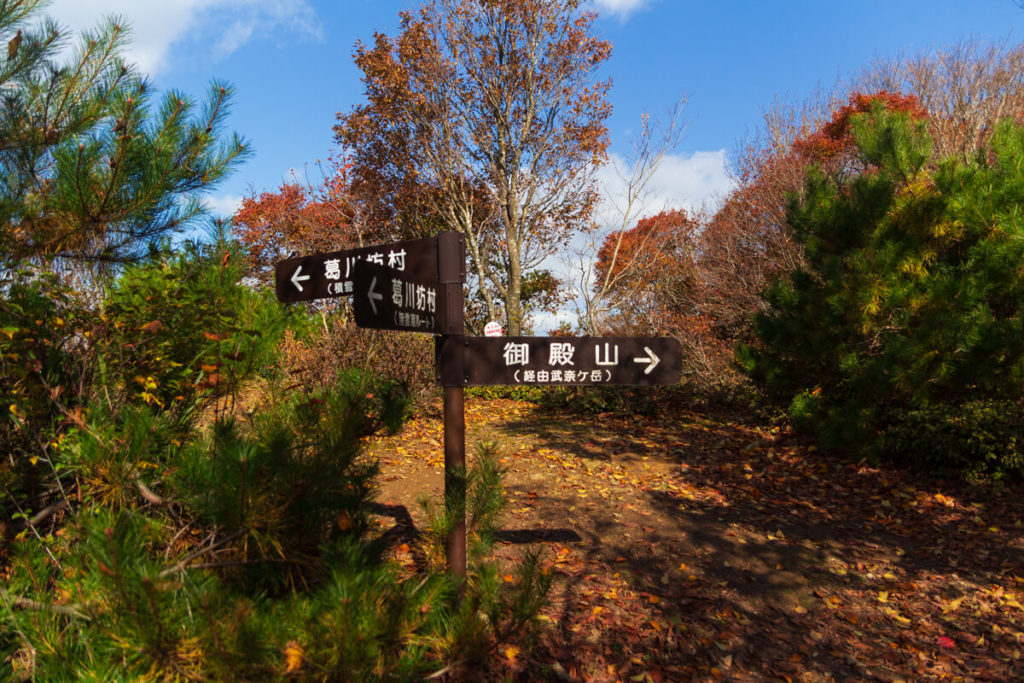 紅葉の武奈ヶ岳 登山道の道標